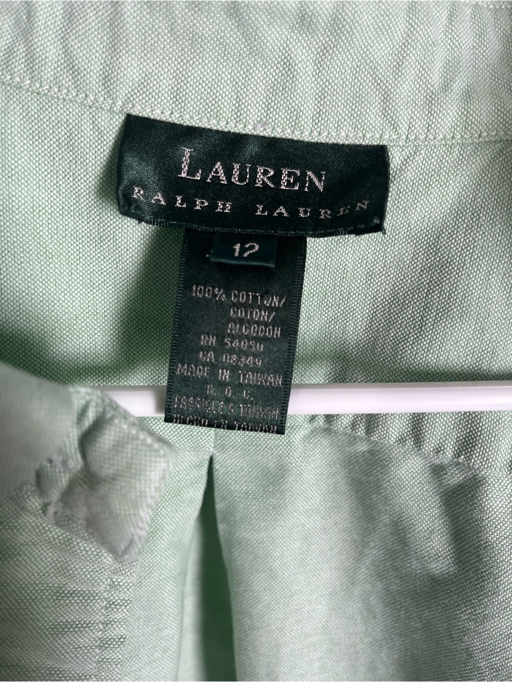 Women’s Ralph Lauren Light Mint Green Button-Down Shirt with Chest Crest size 12 - Picture 3 of 6
